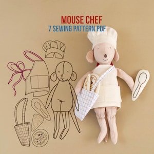 Create Your Own Chef Mouse Doll – Sewing Pattern PDF + Video Tutorial for Crafting Handmade Toys