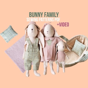 DIY Plush Bunny Family Sewing Pattern | Cloth Rabbit Dolls With Baby in Carry Cot | Handmade Gifts + Video Tutorial