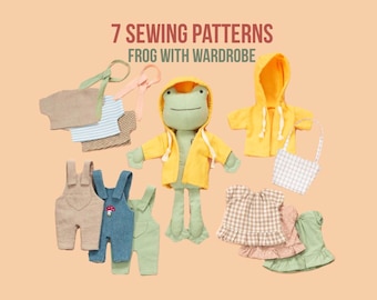 Frog Plush Doll With Rainy Day Wardrobe 7 Sewing Patterns PDF + Video Tutorial