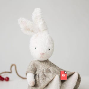White Rabbit Teddy Bear Style Sewing Pattern PDF + Tutorial | 7’’ Bunny Doll DIY Plush Toy Pattern with Mohair or Viscose