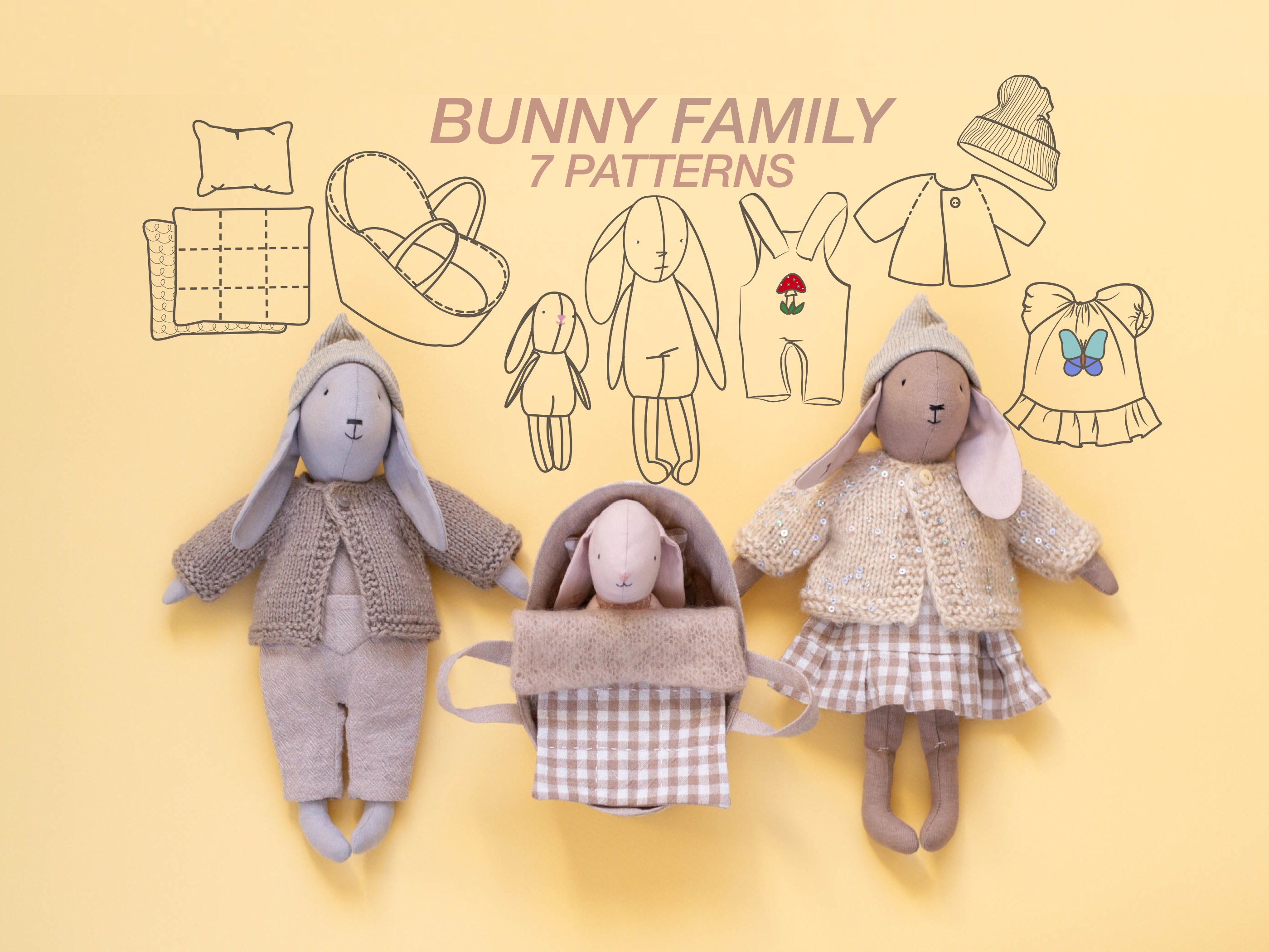 DIY Stuffed Bunny Rabbit Family – 7 Sewing Patterns PDF + Video ...