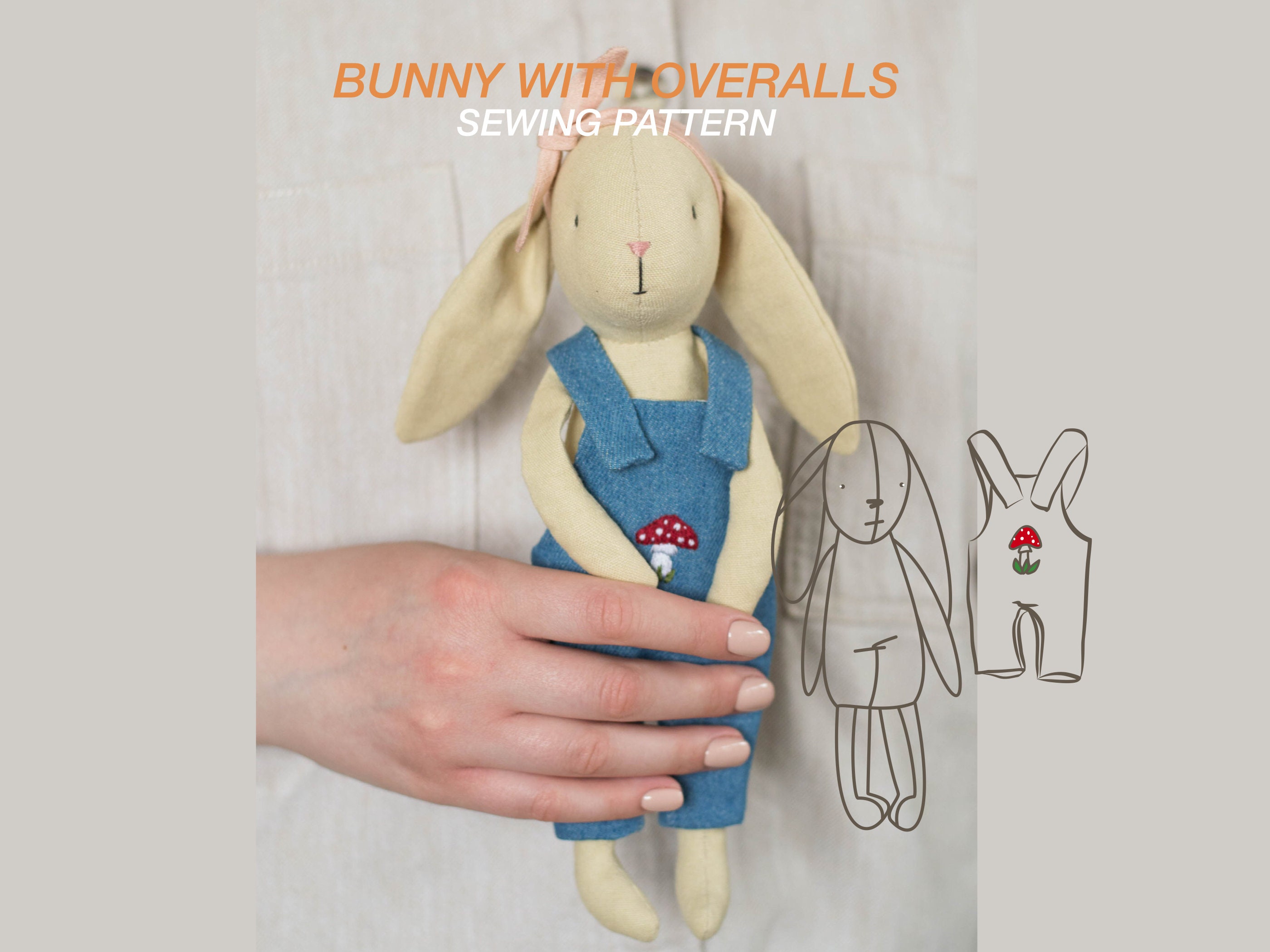 Overalls Plush Pattern Stuffed Bunny Doll Sewing Pattern With Overalls (PDF + Video) - Etsy