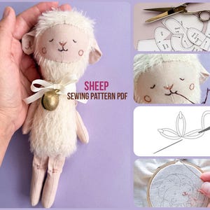 DIY 6&quot; Sheep Lamb Doll Sewing Pattern PDF with Photo Instructions + Video Tutorial