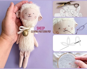 DIY 6" Sheep Lamb Doll Sewing Pattern PDF with Photo Instructions + Video Tutorial