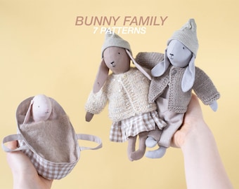 DIY Stuffed Bunny Rabbit Family – 7 Sewing Patterns PDF + Video Tutorial for Handmade Toys