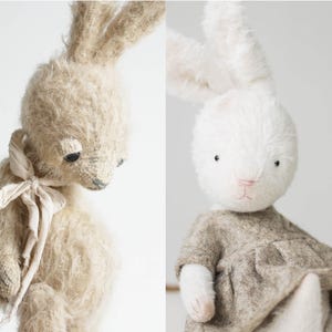 DIY Sewing Pattern PDF for 7&quot; Bunnies – 2 Traditional Teddy Bear Style Rabbits in Mohair and Plush Stuffed Animals