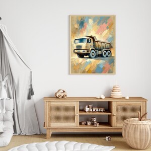 Truck picture for children&#39;s room – Truck art print – Construction site decoration for children&#39;s room – Printable wall picture construction site vehicles – Wall picture truck
