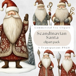 Clipart di Babbo Natale scandinavo, PNG trasparente, download immediato, PNG di Natale, Natale bianco, biglietto di Natale, PNG di Babbo Natale, Natale scandinavo