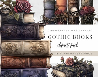 Gothic Books Clipart, Transparent PNG,  Junk Journal, Instant Download, Watercolor, Gothic Clipart, Book Stack Clipart, Reading Book Clipart