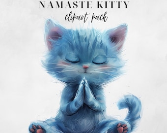 Namaste Kitty Clipart, Single Image Clipart, Transparent PNG, Instant Download, Cat Yoga Clipart, Yoga Clipart, Watercolor Cat Clipart