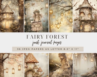 Página del diario basura de Fairy Forest, Descarga instantánea, JPG, 300DPI, Tamaño de carta de EE. UU., Diario basura imprimible, Fondo digital, Papeles efímeros