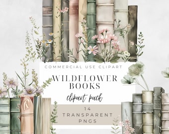 Wildflower Book Clipart, Transparent PNG,  Junk Journal, Instant Download, Watercolor,  Book Clipart, Flower Book Clipart, Floral Books