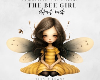 The Bee Girl, Single Image, Transparent PNG, Clipart, Paper Dolls, Junk Journal, Instant Download, Invitations, Bees, Commercial Licence