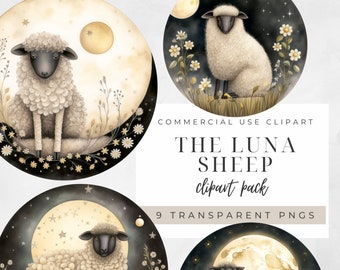 Luna Sheep Clipart PNG trasparente, Diario spazzatura, Download istantaneo, Acquerello, Mestiere con la carta, Inviti, Stravagante, Arte della parete della scuola materna, Pecora