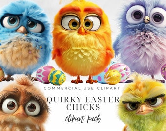 Clipart di pulcini di Pasqua eccentrici, PNG trasparente, diario spazzatura, download istantaneo, acquerello, creazione di carta, inviti, clipart di uova di Pasqua