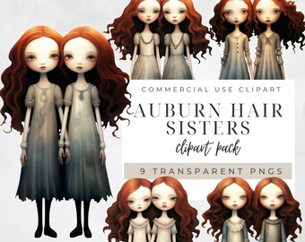 Auburn Hair Sisters Clipart, PNG transparente, Muñeca de papel, Diario basura, Descarga instantánea, Mejores amigos Clipart, Hermanas Clipart, Hermanas PNG