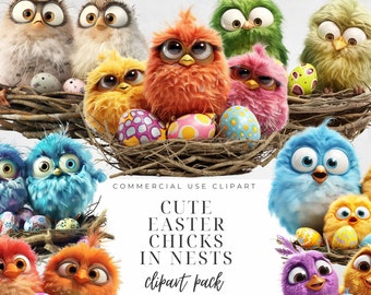 Clipart del nido dei pulcini di Pasqua carini, PNG trasparente, diario della posta indesiderata, download istantaneo, acquerello, creazione di carta, inviti, clipart dell&#39;uovo di Pasqua