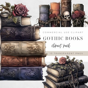 Gothic Books Clipart, Transparent PNG,  Junk Journal, Instant Download, Watercolor, Gothic Clipart, Book Stack Clipart, Reading Book Clipart