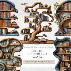 Boom boekenplank clipart, transparante PNG, Instant Download, boekenkast clipart, boekenplank clipart, boek minnaar clipart, grillige boekenplank PNG