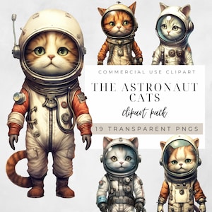 Clipart de gato astronauta, PNG transparente, diario basura, descarga instantánea, artesanía de papel, invitaciones, imágenes prediseñadas de gato espacial, PNG de gato espacial, PNG de gato