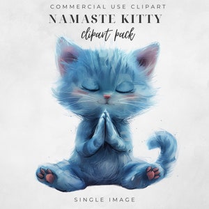 Namaste Kitty Clipart, Imágenes Prediseñadas de una sola imagen, PNG transparente, Descarga instantánea, Imágenes Prediseñadas de Yoga de gato, Imágenes Prediseñadas de Yoga, Imágenes Prediseñadas de gato de acuarela