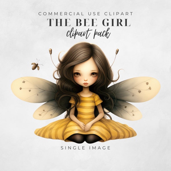 The Bee Girl, Single Image, Transparent PNG, Clipart, Paper Dolls, Junk Journal, Instant Download, Invitations, Bees, Commercial Licence