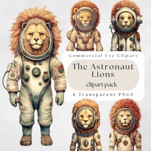 The Astronaut Lions Clipart, PNG transparente, Diario basura, Descarga instantánea, Acuarela, León PNG, Invitaciones, Imágenes prediseñadas de león caprichoso