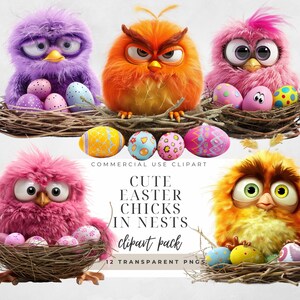 Clipart del nido dei pulcini di Pasqua carini, PNG trasparente, diario della posta indesiderata, download istantaneo, acquerello, creazione di carta, inviti, clipart dell'uovo di Pasqua