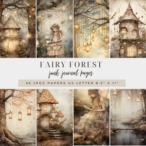 Fairy Forest Junk Journal Page, Instant Download, JPG, 300DPI, US Letter Size, Printable Junk Journal, Digital Background, Ephemera Papers