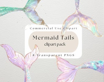 Mermaid Tail Clipart, Transparent PNG, Instant Download, Glitter Mermaid Clipart, Invitation Clipart, Mermaid Tail PNG, Mermaid Clipart