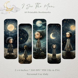 Marcadores Veo la Luna, Marcadores Imprimibles, Descarga Instantánea, Marcadores Fantásticos, Marcadores Luna y Estrellas, Diario Basura, Juego de Marcadores PNG