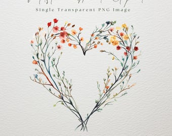 Wildflower Heart Clipart, Single Image, Transparent PNG, Junk Journal, Instant Download, Invitation, Wildflower PNG, Wildflower Border