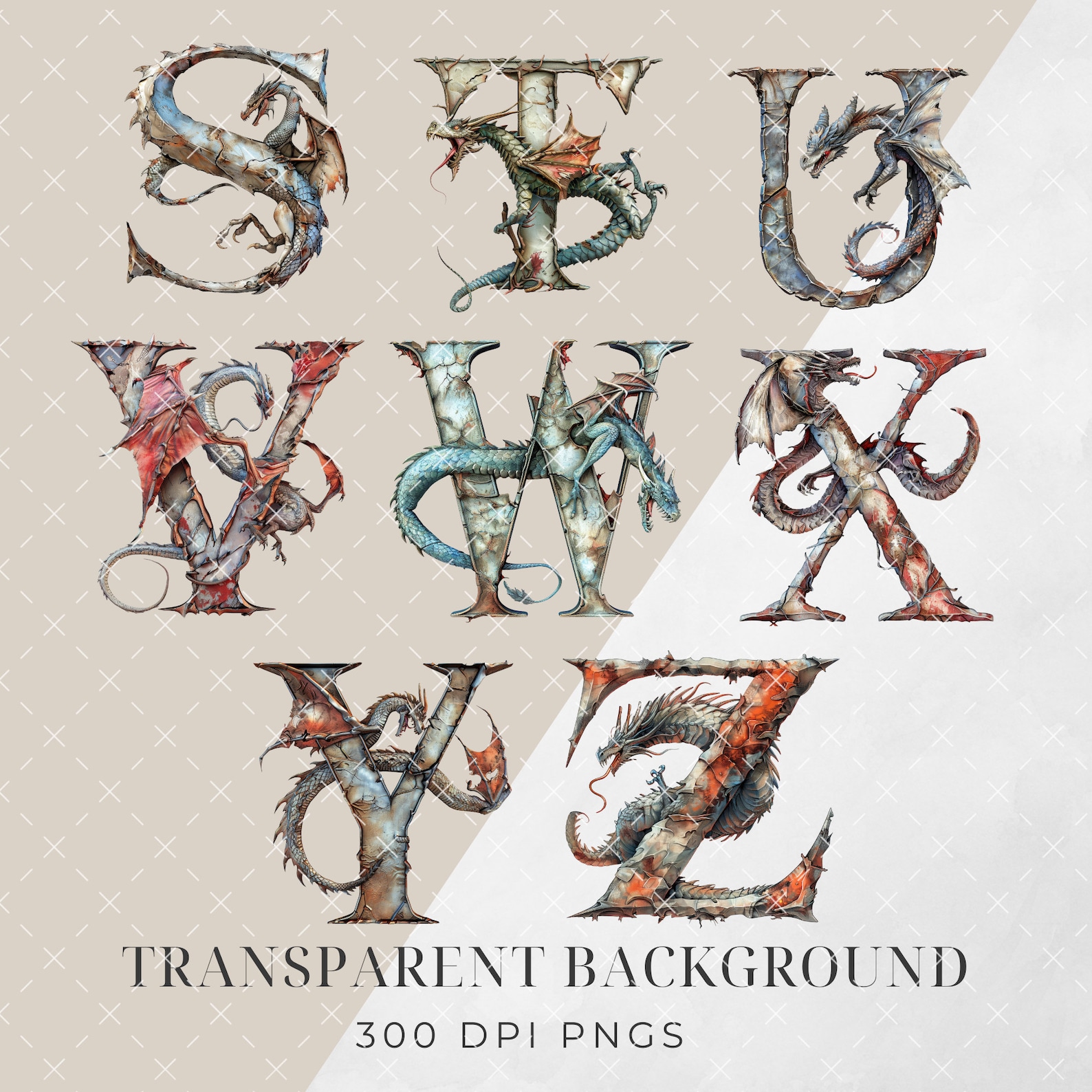Dragon Letter Clipart, Transparent PNG, Instant Download, Dragon ...