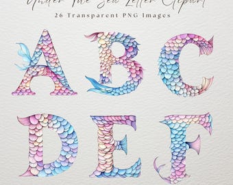 Meerjungfrau Alphabet Clipart, unter dem Meer, digitaler Download, Mädchen Geburtstag Clipart, Meerjungfrau Geburtstag, Meerjungfrau-Einladung, Aquarell Alphabet