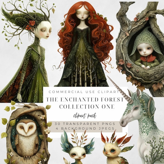 Enchanted Forest Clipart, Instant Download, Storybook Clipart,  Forest Animal Clipart, Whimsical Clipart, Storybook Illustrations Clipart