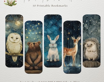 Woodland Animal Bookmarks, Printable Bookmark, Digital Download, Whimsical Bookmark, Junk Journal, PNG Bookmark Set, Book Lover, Fussy Cuts