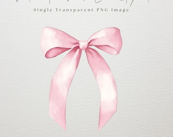 Watercolor Pink Bow Clipart, Single Image, Transparent PNG, Junk Journal, Instant Download, Invitation,  Pink Coquette Ribbon Clipart