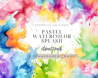 Pastell akvarell stänk Clipart, Transparent PNG, Direktnedladdning, Färgstänk, Akvarellstänk, Färgstänk, Bläckstänk