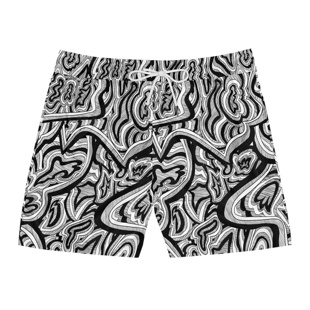 Men's Midlength Swim Shorts Doodle Tile Swim Trunks Etsy