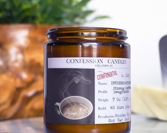 Interrogation Candle | True Crime Candle | Criminal Candle | Coffee Candle | Mystery Scented Soy Wax Blend Candle | Confession Candles