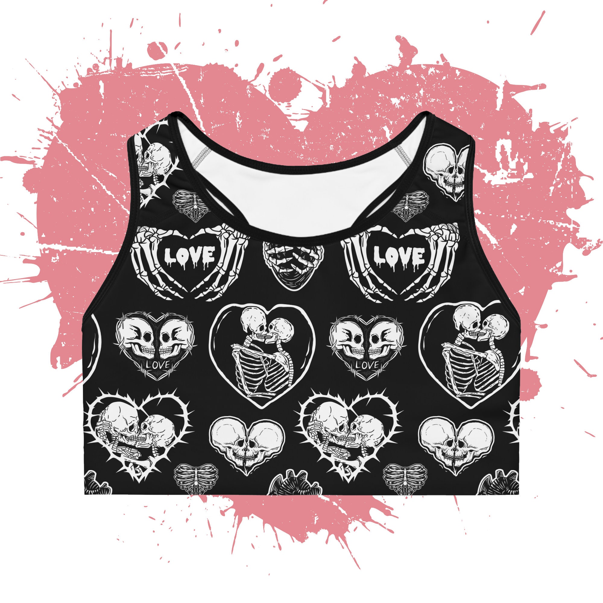 Dark Hearts Sports Bra | Valentine's Day Punk Goth Skater Kawaii Pastel  Goth Grim Reaper Hearts Love Skull Halloween Loungewear Gifts