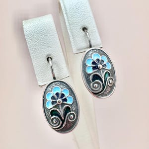 Vintage Earrings enamel Cupronickel USSR times. Women&#39;s Jewelry/ Earrings with flower