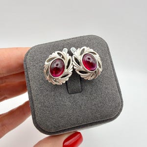 Vintage Soviet 925 sterling silver earrings with ruby.Women's jewelry USSR