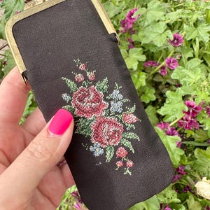 Vintage black glasses case,embroidered glasses case/eyeglass case