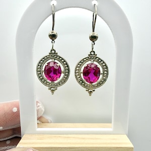 Vintage Soviet women's earrings made of 875 silver with artificial ruby