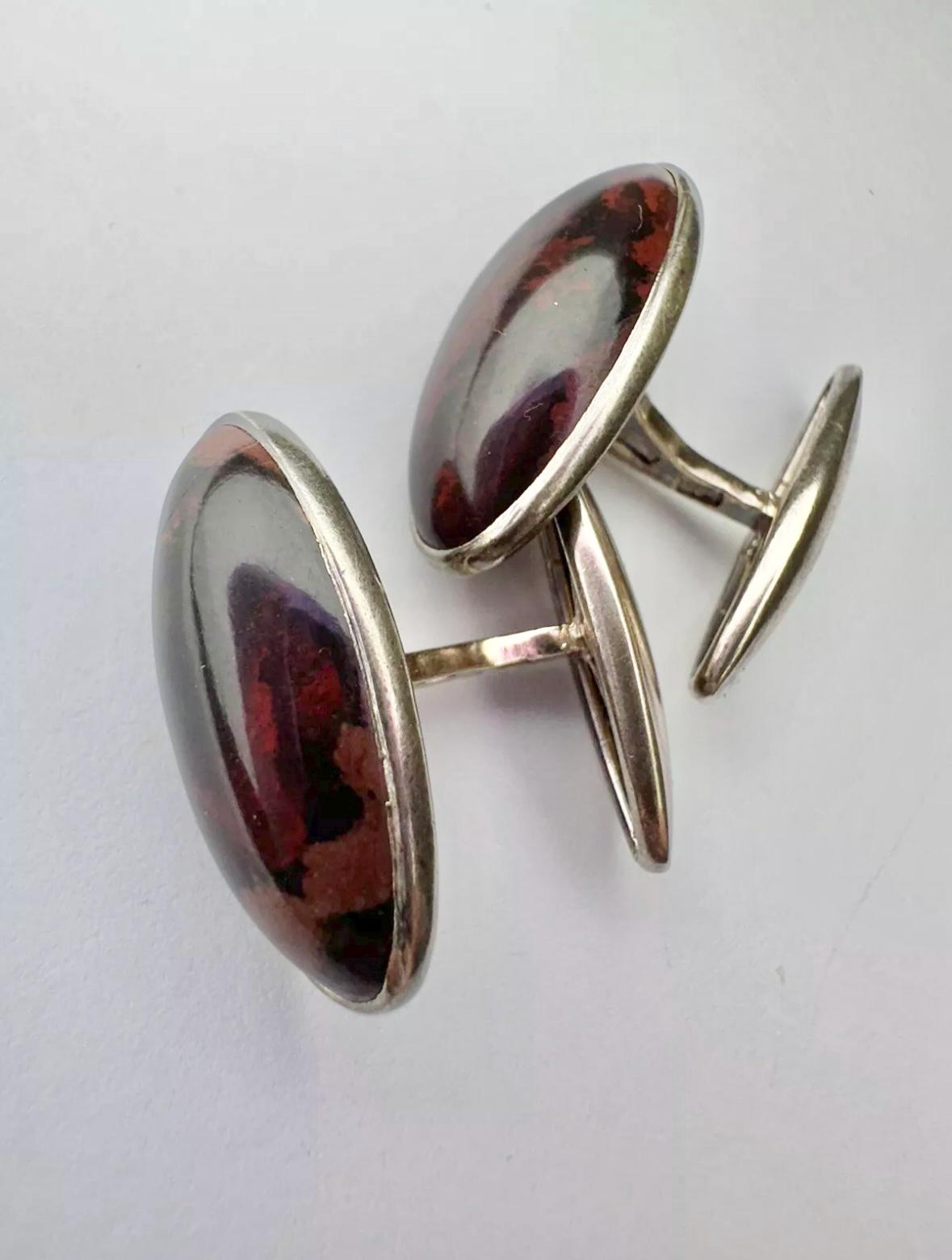 Boutons De Manchette Vintage Argent Et Jade - Russie Années 1960 - Design Intéressant