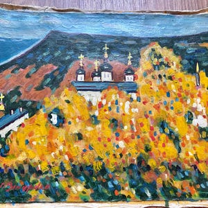 Ukrainian painting signed by the artist &quot;Vydubychi Monastery&quot; Autumn Kyiv, Ukrainian artist/artist  Zinchenko.autumn landscape