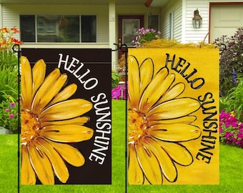 Bandera de jardín "Hola Sol" con diseño de margaritas, doble cara, para exteriores. Bandera floral de verano y primavera para jardín.