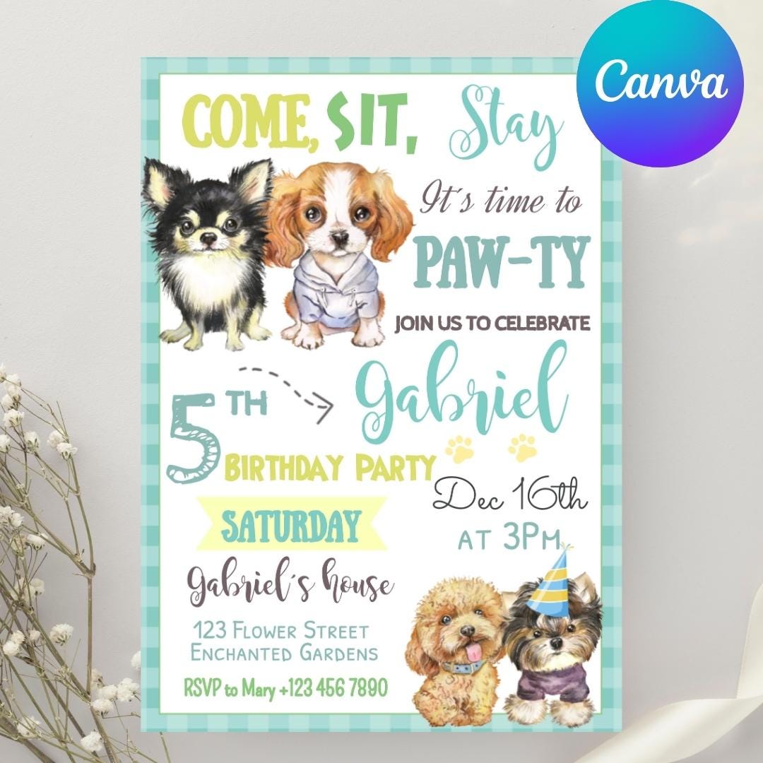 Editable Dogs Birthday Party Invitation: Puppy Birthday Party Animal ...