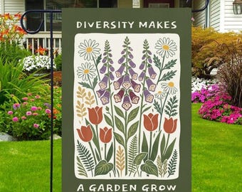 Bandera de jardín con mensaje sutil anti-Trump sobre la diversidad, bandera de jardín FDT, letrero de jardín con margaritas y tulipanes, regalo feminista, bandera floral con letreros políticos.